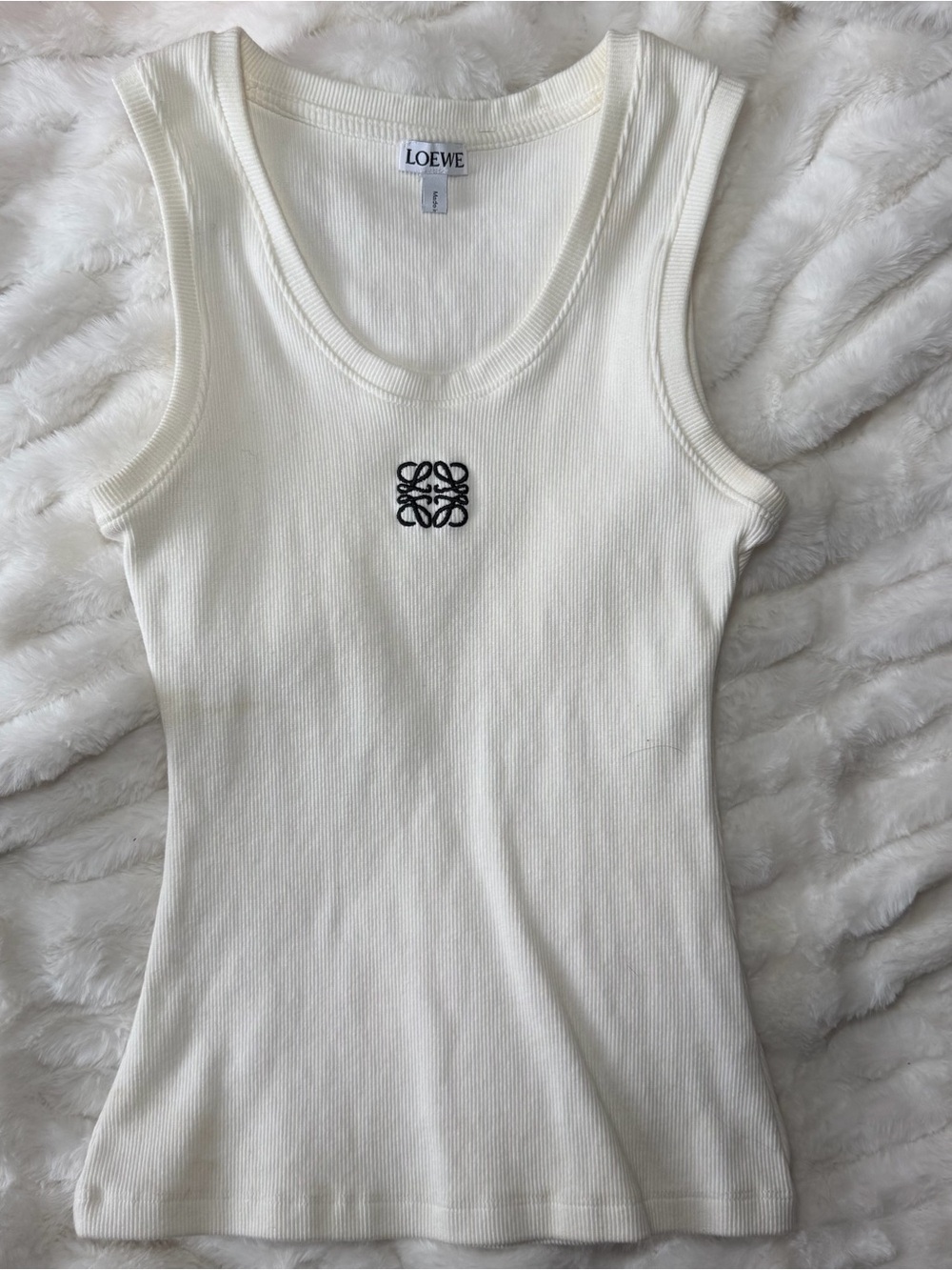 Source Unknown Ivory Ribbed Tank Top with Black Logo